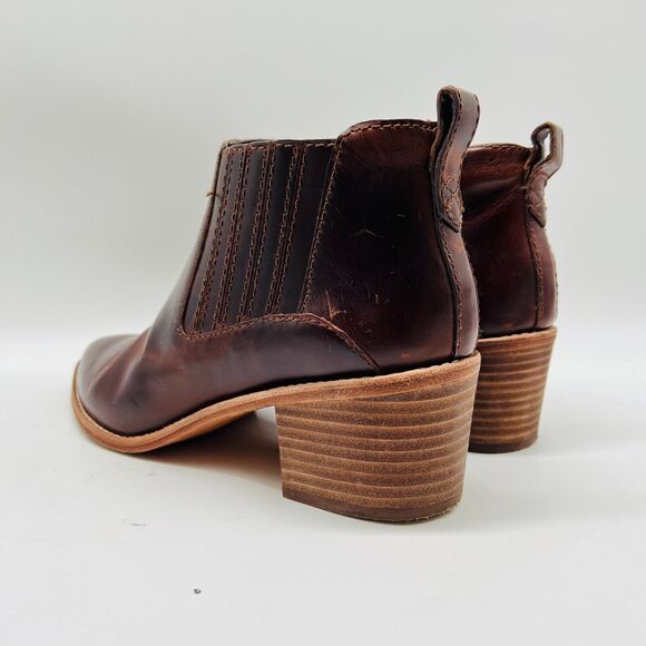 Madewell Boots Womens 8.5 Brown Leather Ankle Western Block Heel Festival Shoes - Picture 5 of 12